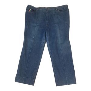 Braxton Jeans Sz 44x28 Dark Blue Denim Gold Thread Trim Stretch Straight Leg